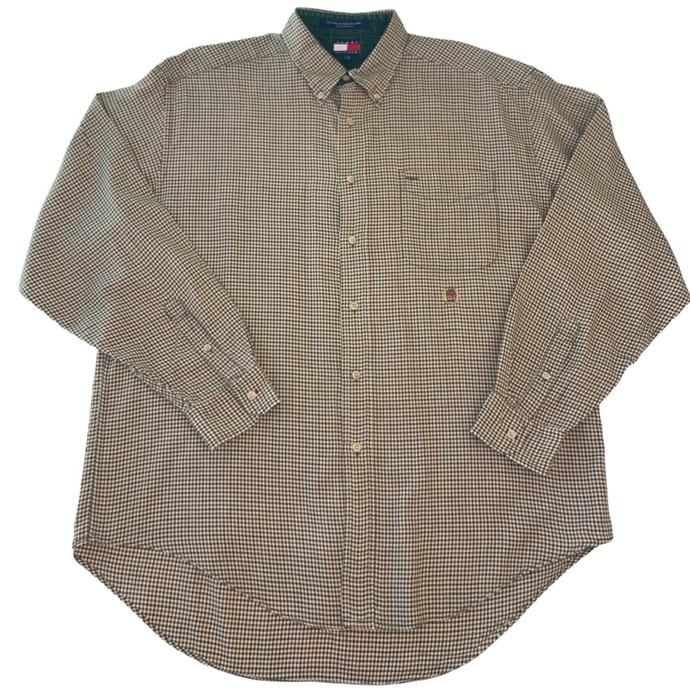 Tommy Hilfiger Gingham Print Button Down Long Sleeve Shirt Size Large